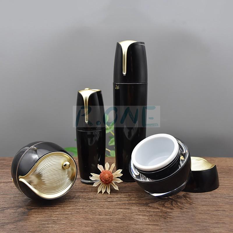 RO-CS078 Black color cosmetic packaging container with lotus leaf design